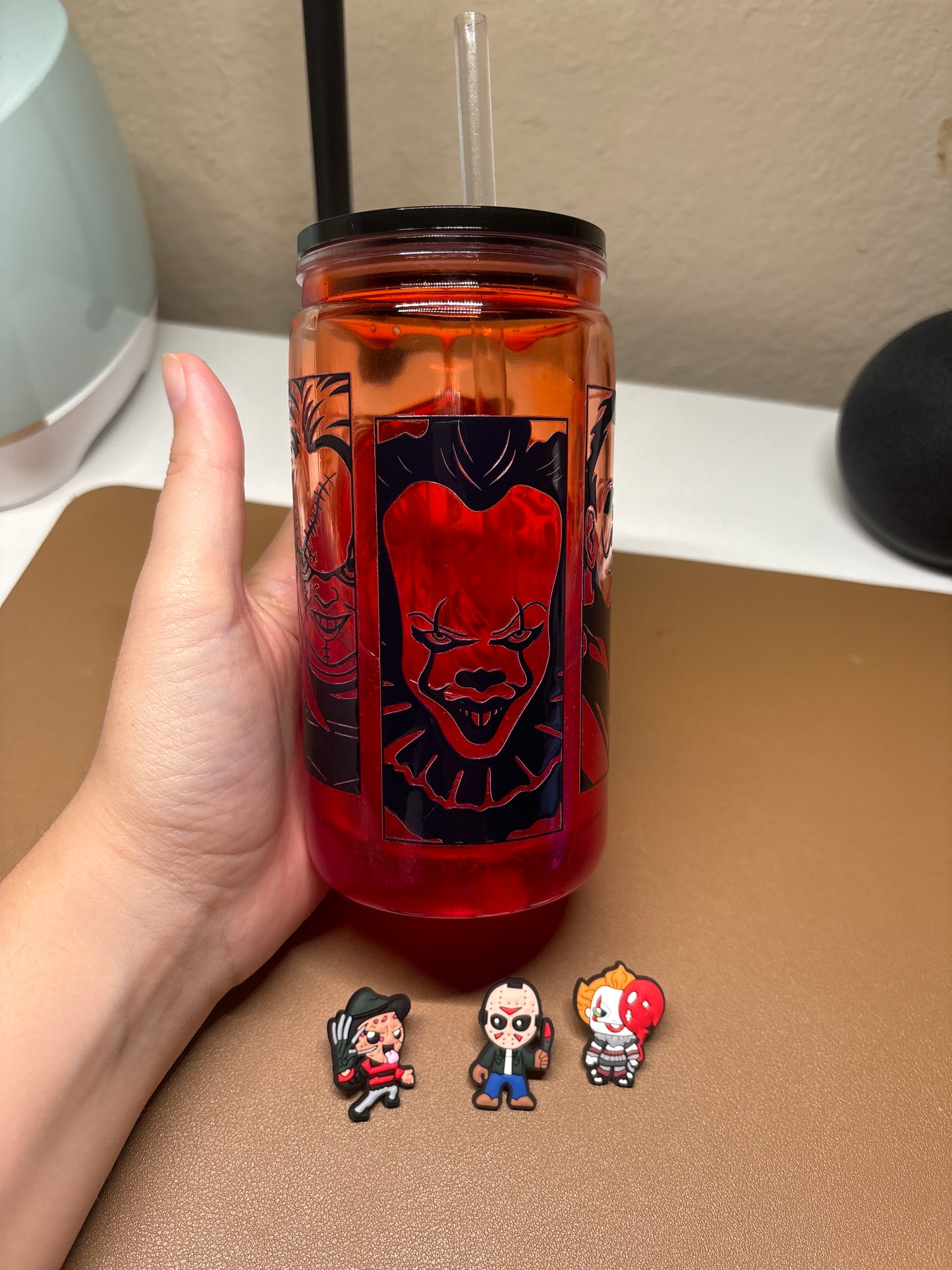 Horror drippy blood cup with 3 straw attachments (acrylic)